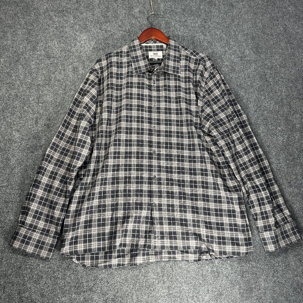 Hickey Freeman Shirt Mens XXL  Gray Cotton Plaid Button Up Long Sleeve